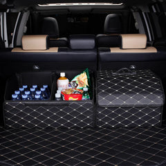 Car Trunk Organizer Box, Large Capacity, Auto Multiuse Tools, Storage Bag, Stowing, Tidying, Leather, Folding for Emergency