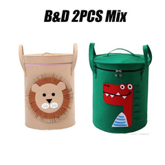 Kids Toy Storage Bag with Lid Cartoon Design DustProof Fabric Clothes Organizer Bin for Home Nursery Room Organization