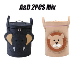 Kids Toy Storage Bag with Lid Cartoon Design DustProof Fabric Clothes Organizer Bin for Home Nursery Room Organization