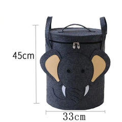 Kids Toy Storage Bag with Lid Cartoon Design DustProof Fabric Clothes Organizer Bin for Home Nursery Room Organization