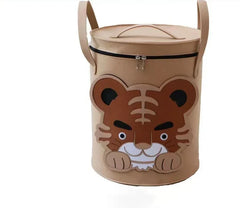 Kids Toy Storage Bag with Lid Cartoon Design DustProof Fabric Clothes Organizer Bin for Home Nursery Room Organization