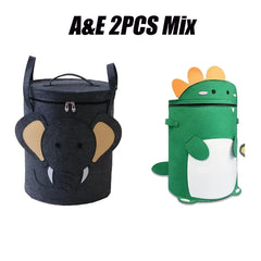 Kids Toy Storage Bag with Lid Cartoon Design DustProof Fabric Clothes Organizer Bin for Home Nursery Room Organization