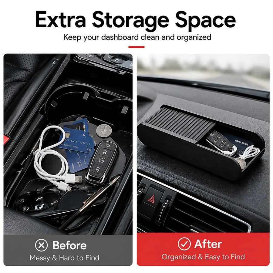 Car Dashboard Organizer, Car Center Console Storage Box with Sliding Lid, Dashboard Organizer for Glasses Coins Cards and Keys