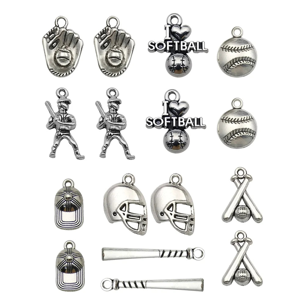 Fashion DIY Handmade Jewelry Accessories 15pcs Tibetan Silver Bracelets Necklaces Earrings Baseball Stick Pendants Wholesale