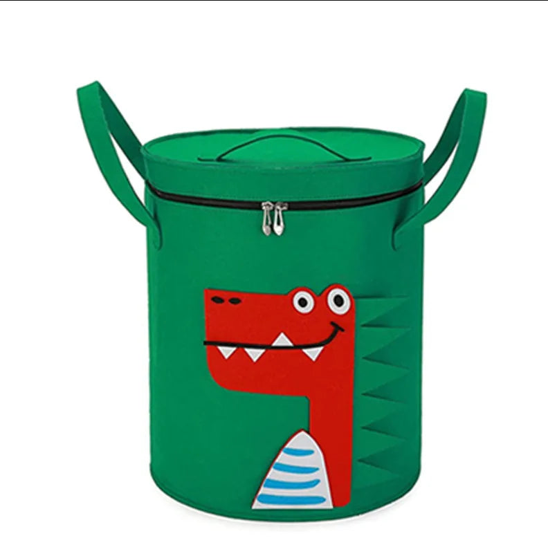 Kids Toy Storage Bag with Lid Cartoon Design DustProof Fabric Clothes Organizer Bin for Home Nursery Room Organization