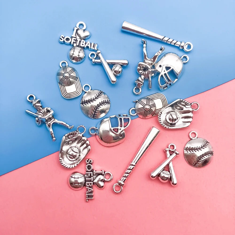 Fashion DIY Handmade Jewelry Accessories 15pcs Tibetan Silver Bracelets Necklaces Earrings Baseball Stick Pendants Wholesale