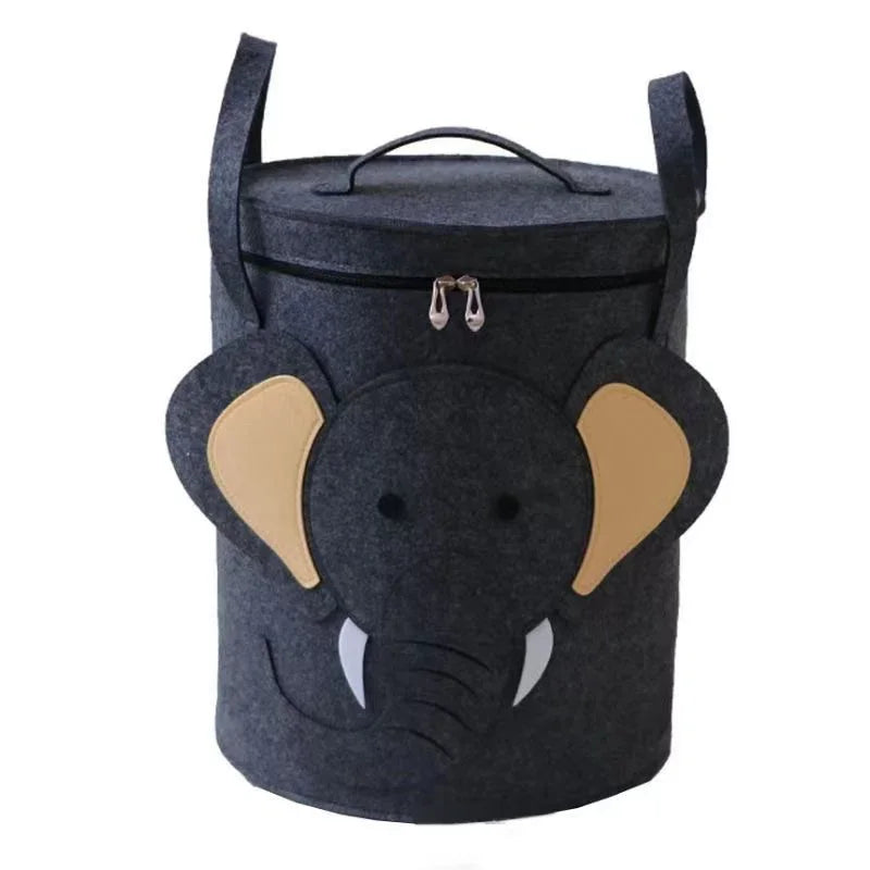 Kids Toy Storage Bag with Lid Cartoon Design DustProof Fabric Clothes Organizer Bin for Home Nursery Room Organization