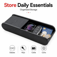 Car Dashboard Organizer, Car Center Console Storage Box with Sliding Lid, Dashboard Organizer for Glasses Coins Cards and Keys
