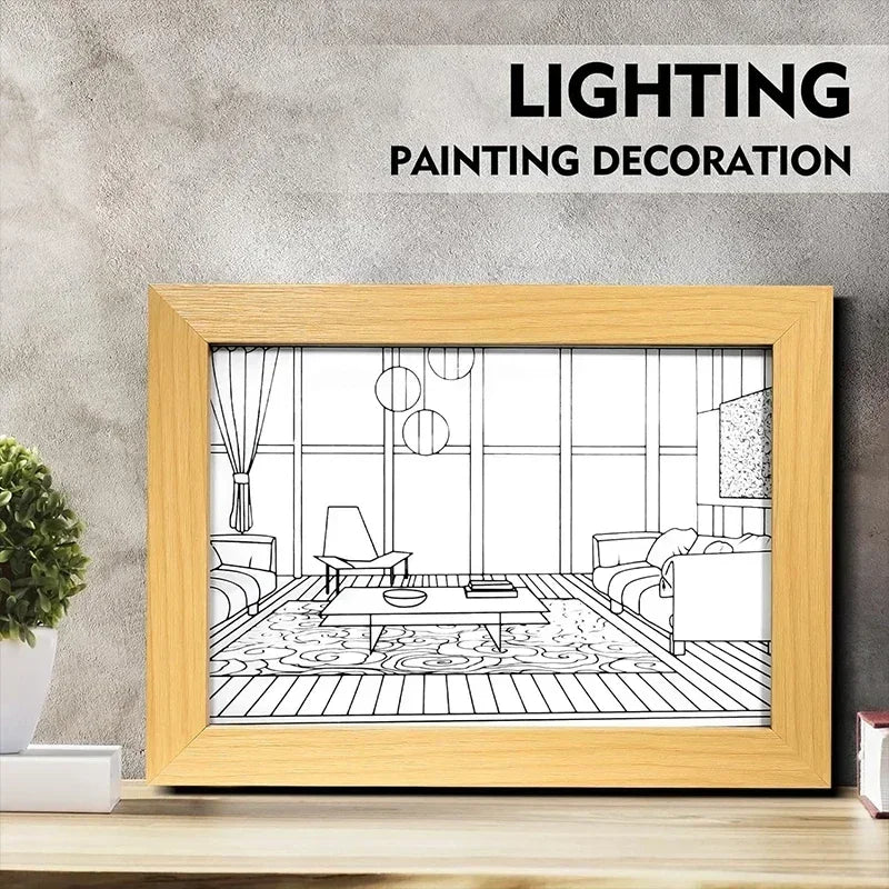 Decorative LED Night Light Painting USB Plug Dimming Wall Artwork Table Lamp Gift Indoor Sunlight Window Photo Night Luminous