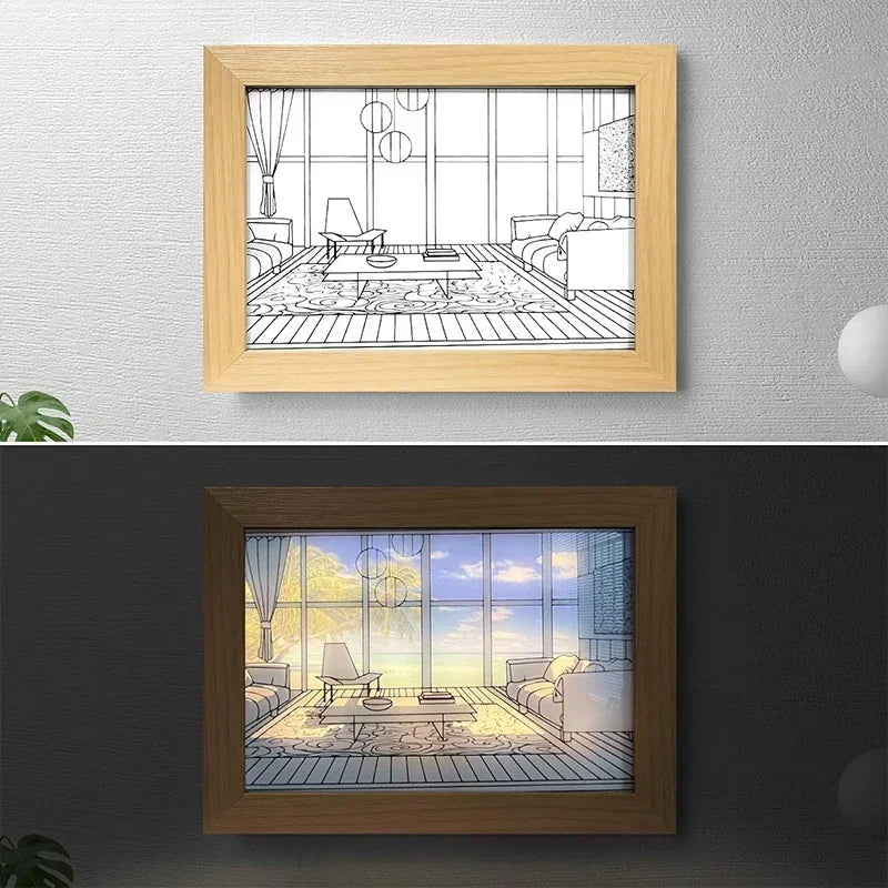 Decorative LED Night Light Painting USB Plug Dimming Wall Artwork Table Lamp Gift Indoor Sunlight Window Photo Night Luminous