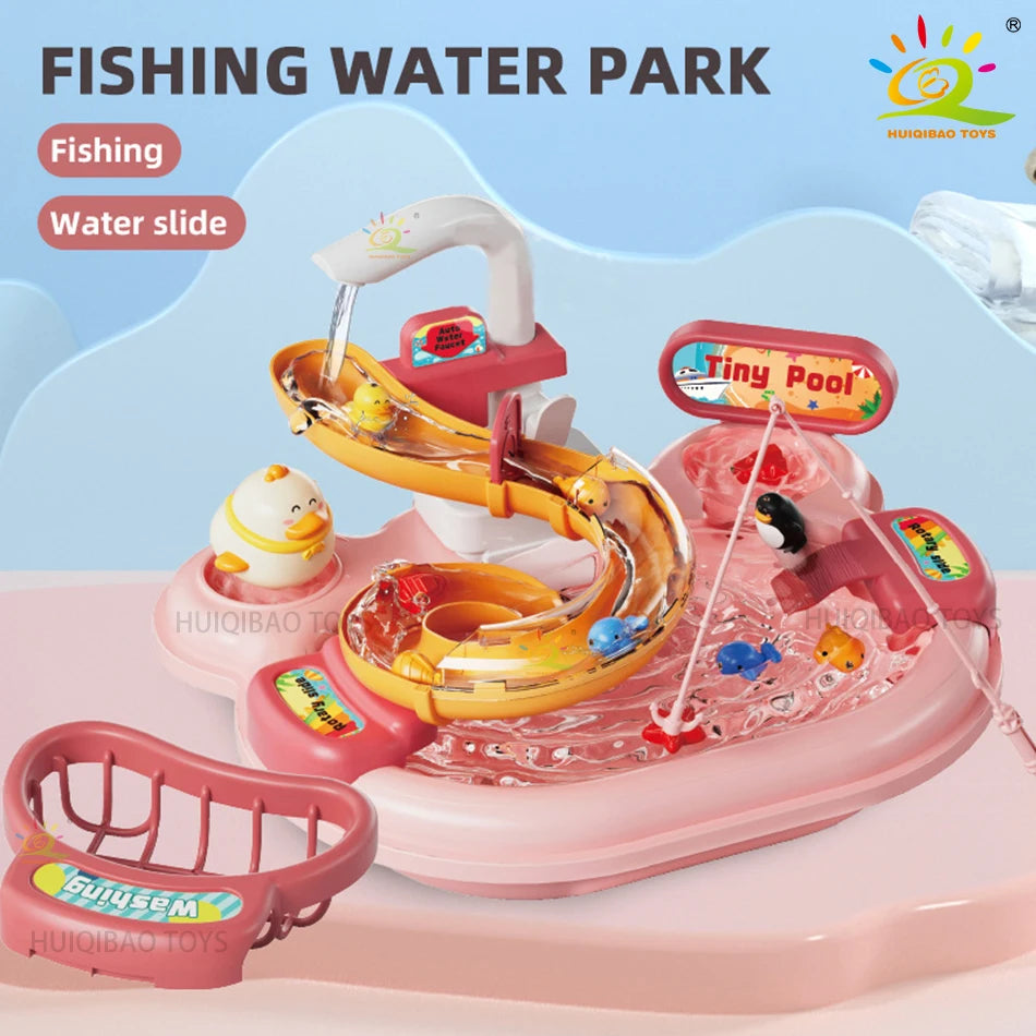 Kids Kitchen Sink Toys Electric Dishwasher Playing Toy With Running Water Pretend Play Food Fishing Toy Role Playing Girls Gift