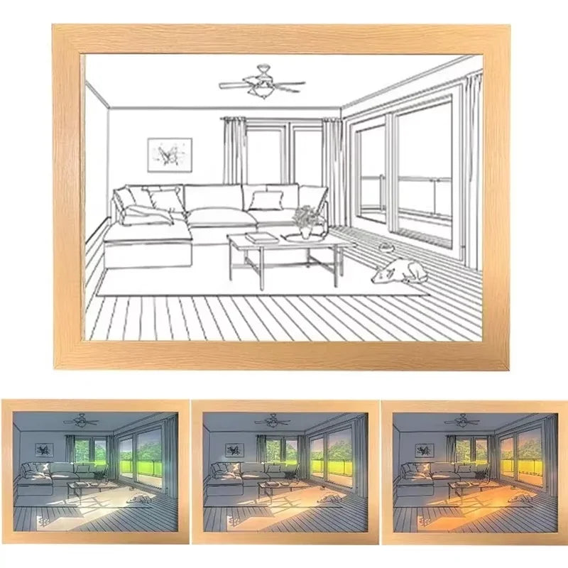 Decorative LED Night Light Painting USB Plug Dimming Wall Artwork Table Lamp Gift Indoor Sunlight Window Photo Night Luminous