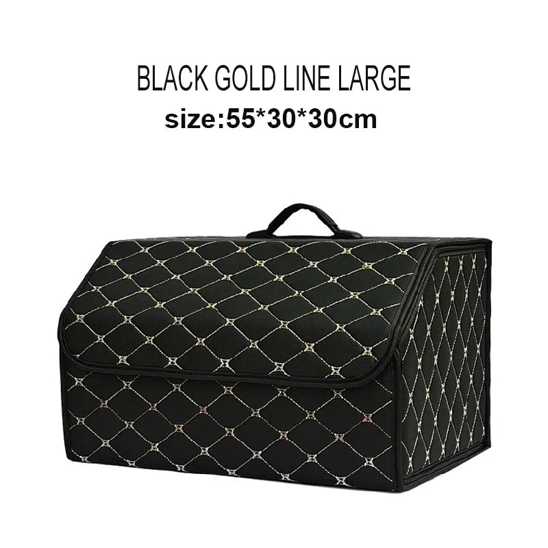 Car Trunk Organizer Box, Large Capacity, Auto Multiuse Tools, Storage Bag, Stowing, Tidying, Leather, Folding for Emergency