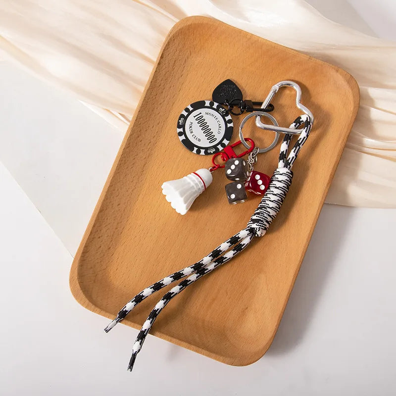 Badminton Bag Accessories Woven Rope Chips Car Keychains Creative Dice Accessories