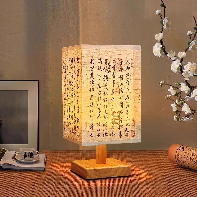LED Decoration Table Lamps Simple Dimmable Plug Night Light Fabric Lampshade Square Bedroom Chinese Style Bedside Desk Lights