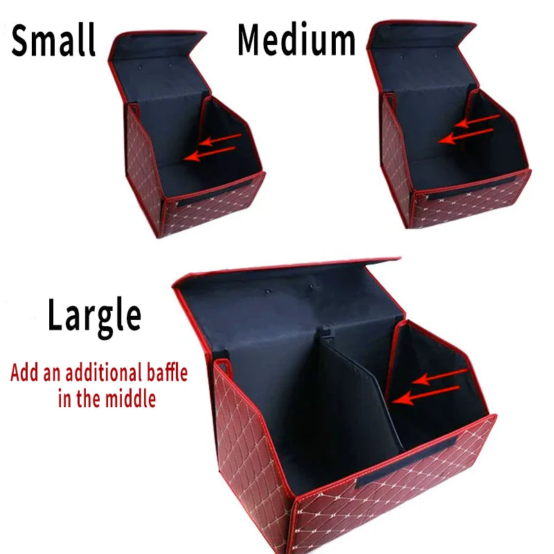 Car Trunk Organizer Box, Large Capacity, Auto Multiuse Tools, Storage Bag, Stowing, Tidying, Leather, Folding for Emergency