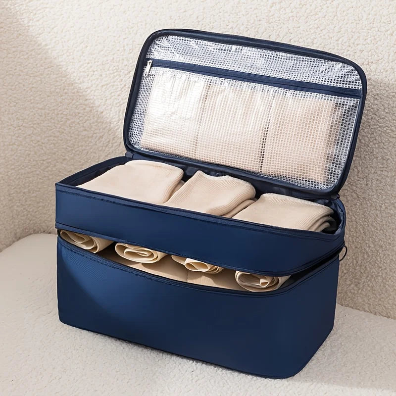 Travel Underwear Organizer Bag - 4-in-1 Soft Double Layer Bra Travel Bag, Portable Expandable Compression Packing Organizers