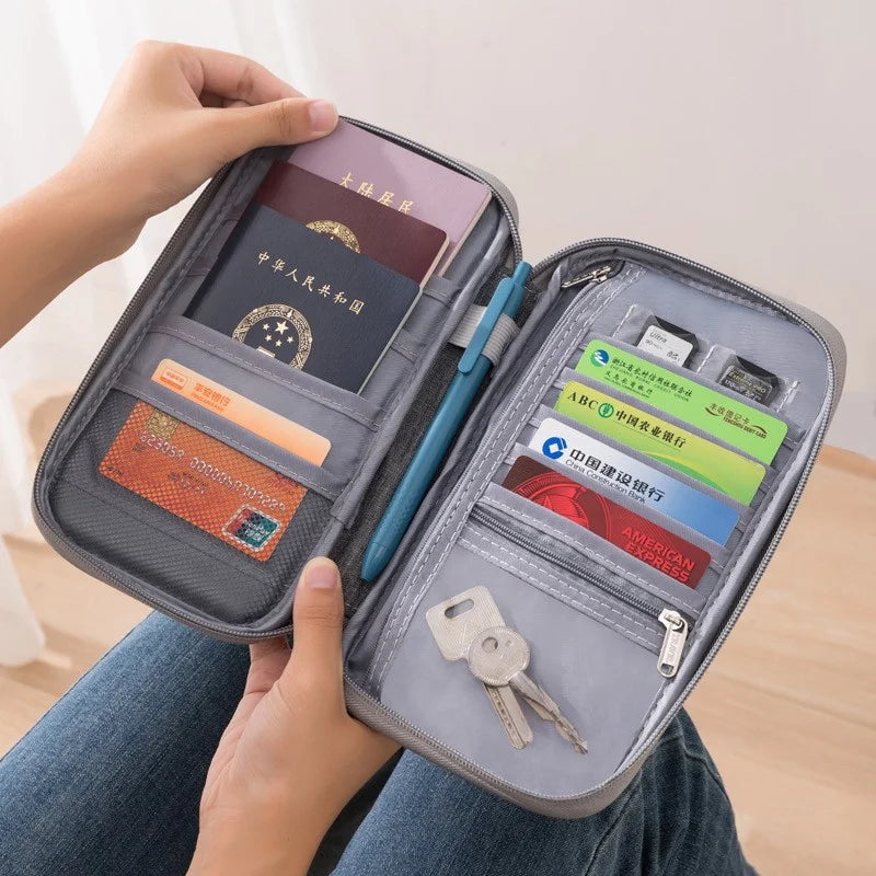 Travel Document Organizer - Waterproof Passport Holder with RFID Blocking, Multi-Card Slots & Zipper Pocket for Airplane/Train
