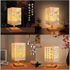 LED Decoration Table Lamps Simple Dimmable Plug Night Light Fabric Lampshade Square Bedroom Chinese Style Bedside Desk Lights