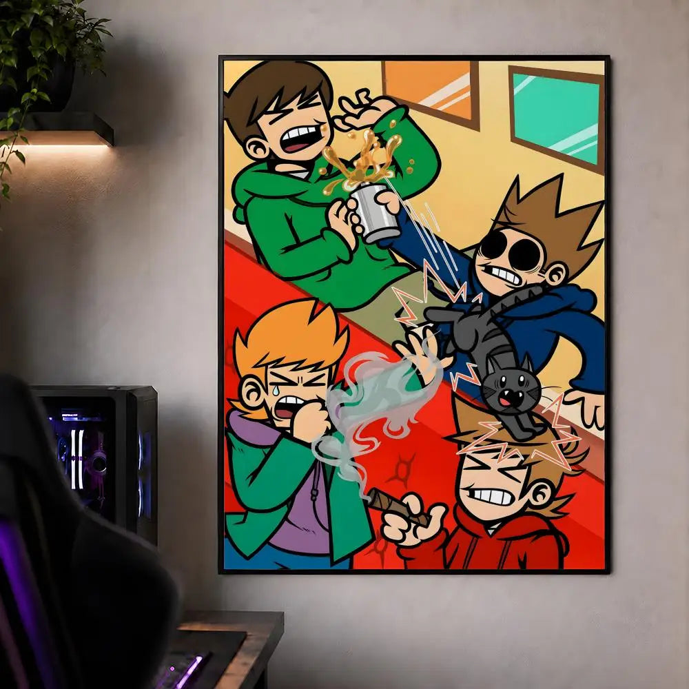 Animation E-Eddsworld Edd Tom Tord Poster Waterproof HD Modern Peel And Stick Wall Decor Bedroom Living Room Dorm Office