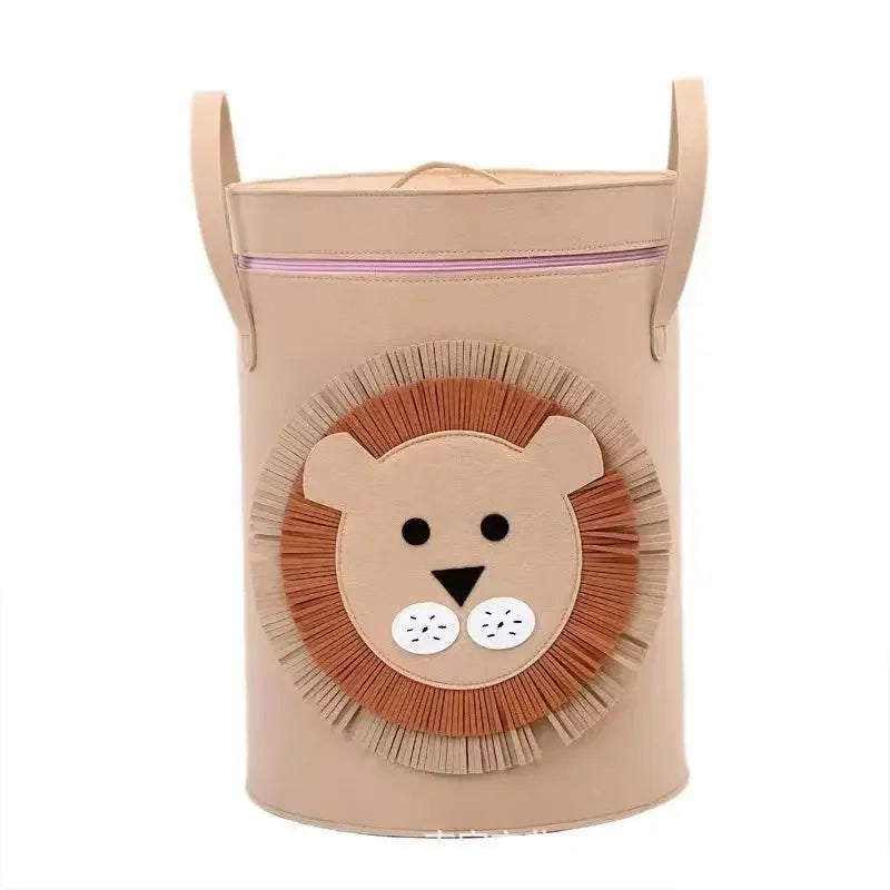 Kids Toy Storage Bag with Lid Cartoon Design DustProof Fabric Clothes Organizer Bin for Home Nursery Room Organization