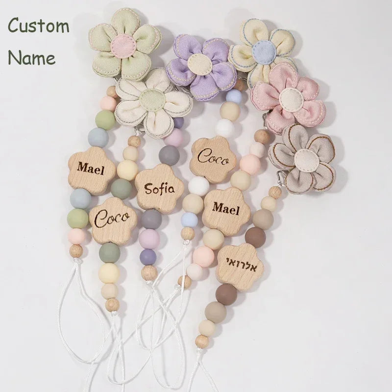 Custom Name Wooden Personalized Baby Pacifier Chain Silicone Bead Dummy Nipple Holder Guard Teether Pendant  Baby Accessories