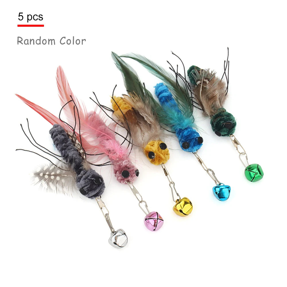 5pcs Fake Insects Replacement Heads for Cat Teasers Kitten Feather Plush Pet Toys