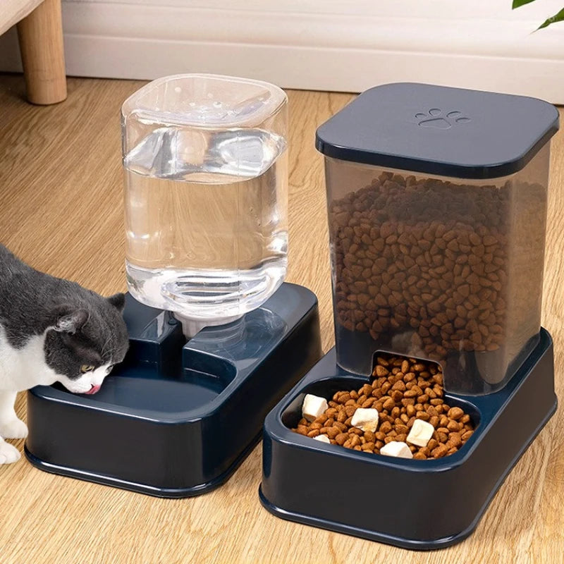 Automatic Cat and Dog Feeder with Drinker - Pet Food Bowl and Drinker Set,Smart Portion Control for Cat and Dog,Without Battery