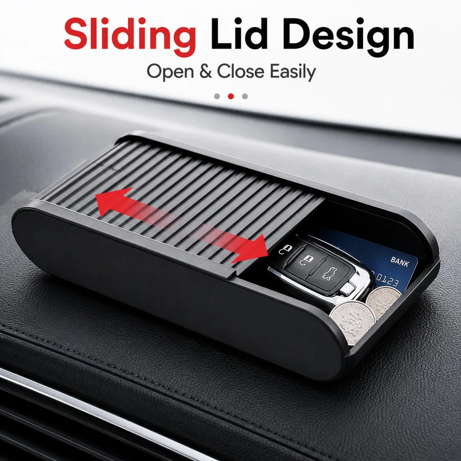 Car Dashboard Organizer, Car Center Console Storage Box with Sliding Lid, Dashboard Organizer for Glasses Coins Cards and Keys