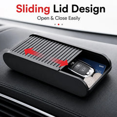 Car Dashboard Organizer, Car Center Console Storage Box with Sliding Lid, Dashboard Organizer for Glasses Coins Cards and Keys