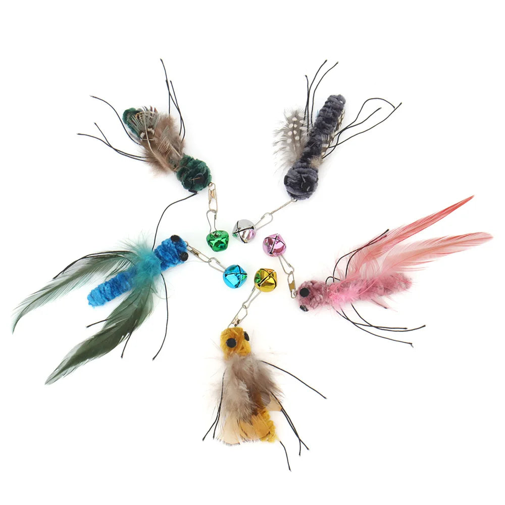 5pcs Fake Insects Replacement Heads for Cat Teasers Kitten Feather Plush Pet Toys