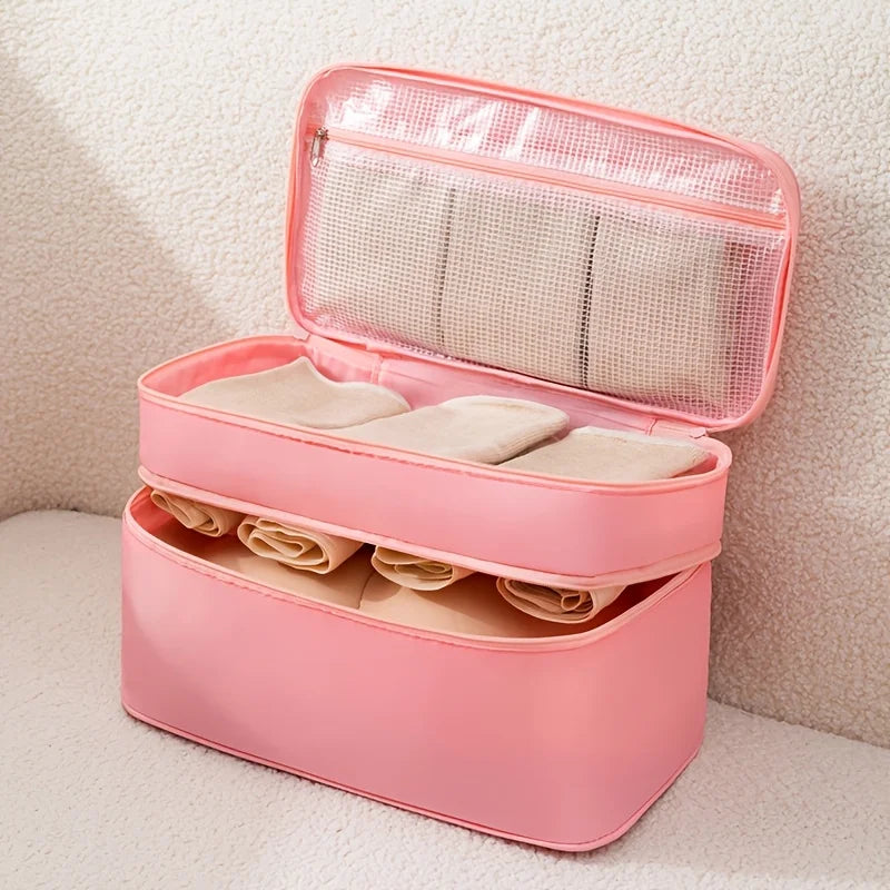 Travel Underwear Organizer Bag - 4-in-1 Soft Double Layer Bra Travel Bag, Portable Expandable Compression Packing Organizers