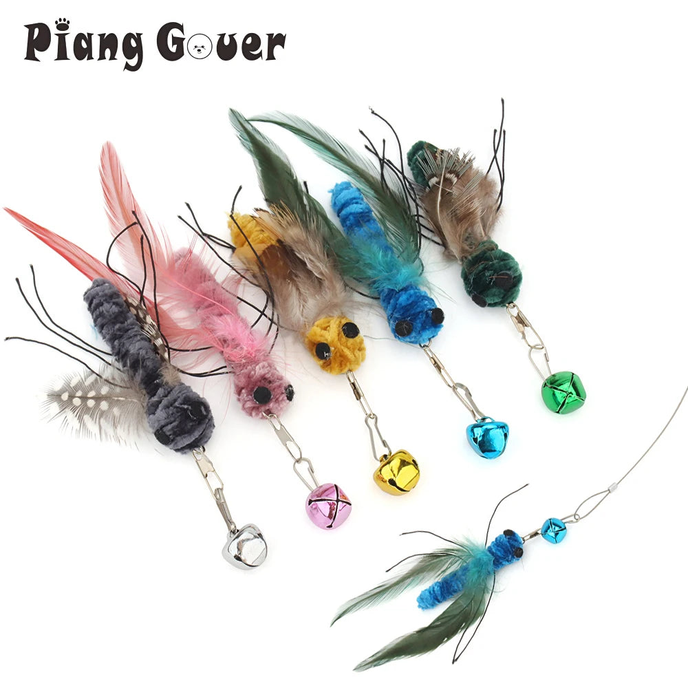 5pcs Fake Insects Replacement Heads for Cat Teasers Kitten Feather Plush Pet Toys