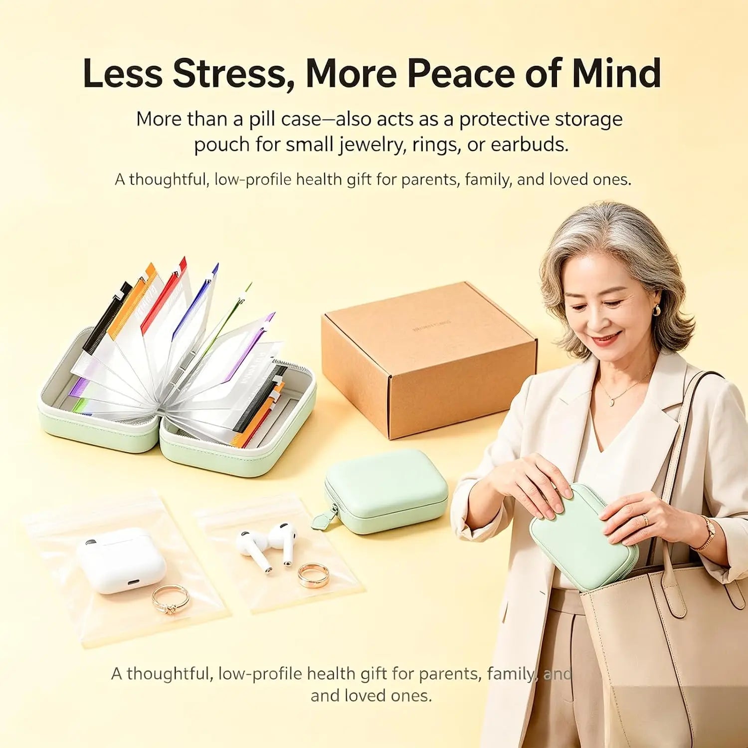Travel Pill Organizer Binder with 14 Coded Zipper Pouches Waterproof  Exterior 3-Ring Writable Labels Crush-Resistant Shell