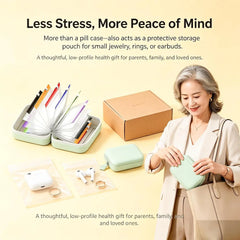 Travel Pill Organizer Binder with 14 Coded Zipper Pouches Waterproof  Exterior 3-Ring Writable Labels Crush-Resistant Shell