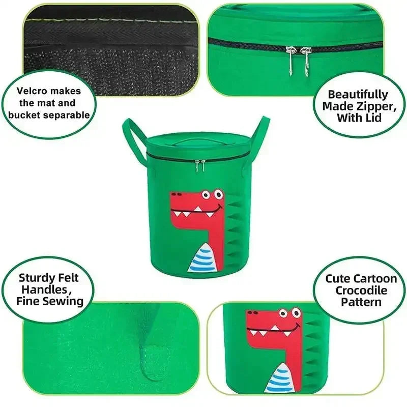 Kids Toy Storage Bag with Lid Cartoon Design DustProof Fabric Clothes Organizer Bin for Home Nursery Room Organization