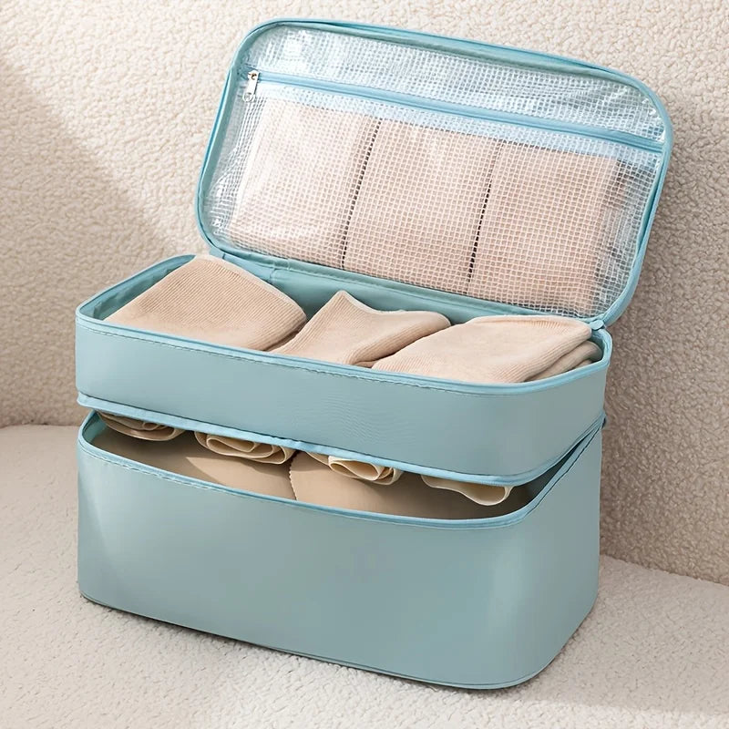 Travel Underwear Organizer Bag - 4-in-1 Soft Double Layer Bra Travel Bag, Portable Expandable Compression Packing Organizers