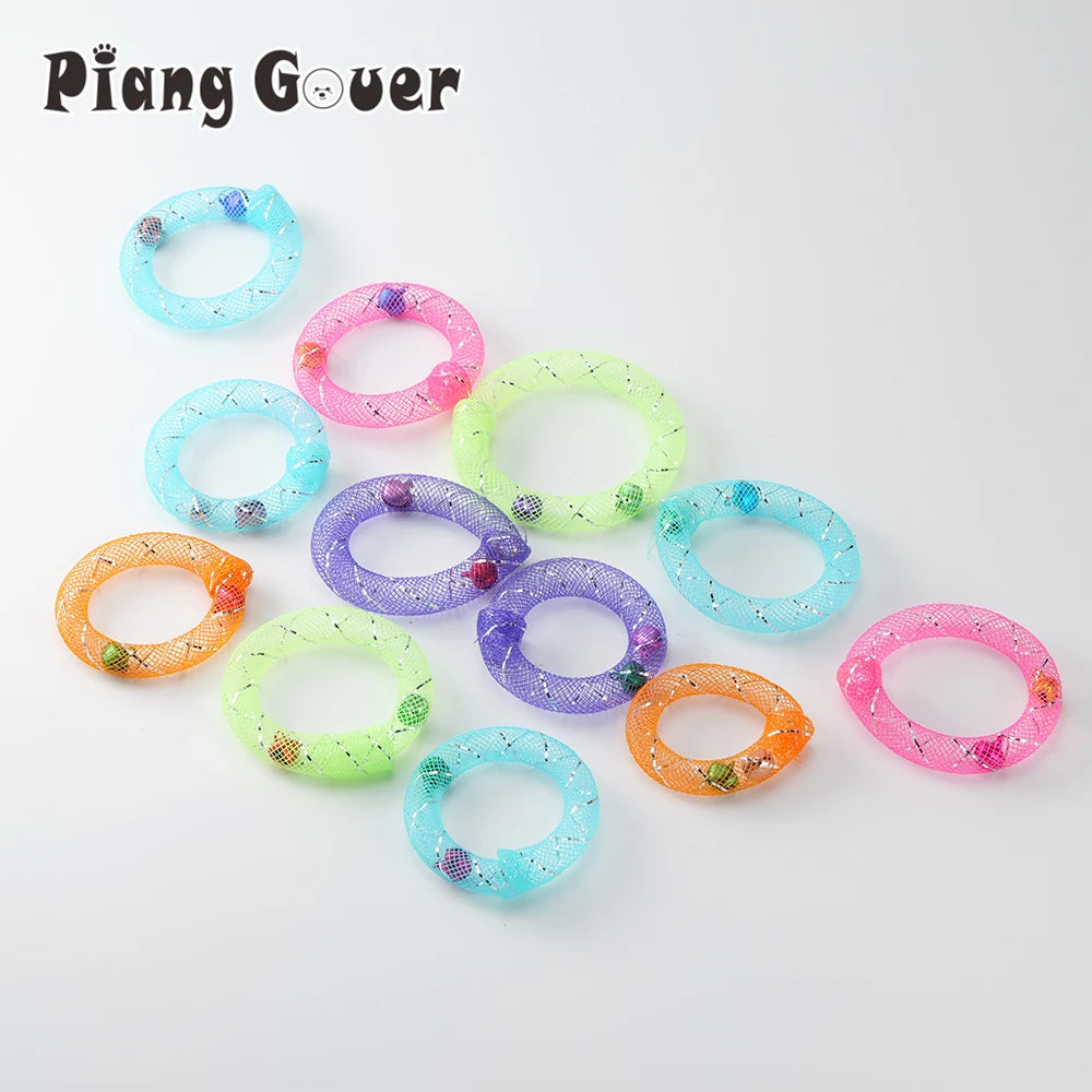 12pcs Bell Circle Donut Small Cat Toy Interactive Grid Hose Pet Toys