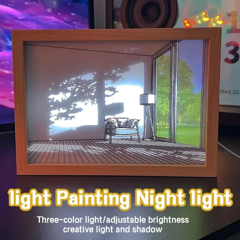 Decorative LED Night Light Painting USB Plug Dimming Wall Artwork Table Lamp Gift Indoor Sunlight Window Photo Night Luminous