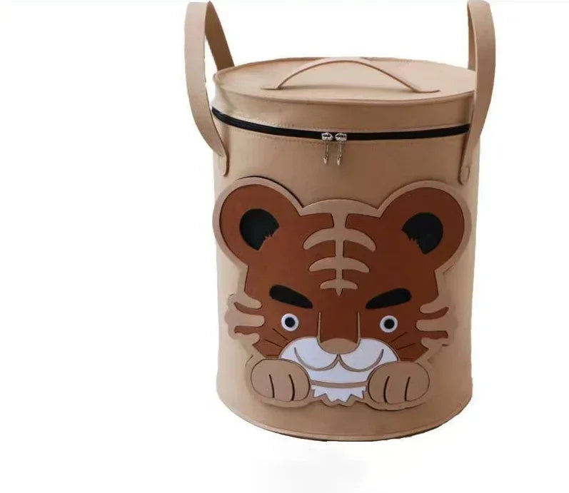 Kids Toy Storage Bag with Lid Cartoon Design DustProof Fabric Clothes Organizer Bin for Home Nursery Room Organization