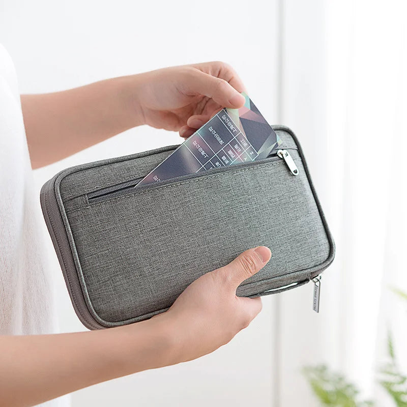 Travel Document Organizer - Waterproof Passport Holder with RFID Blocking, Multi-Card Slots & Zipper Pocket for Airplane/Train