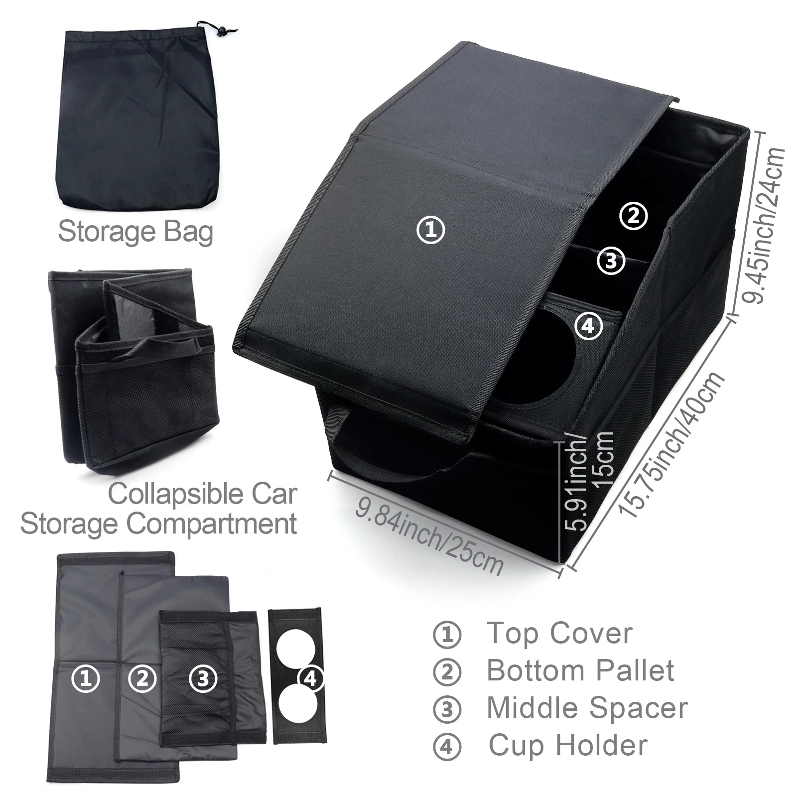 Car Trunk Organizer - Car Organizer, Foldable Trunk Organizer, Sturdy Auto Parts Organizer, Black,