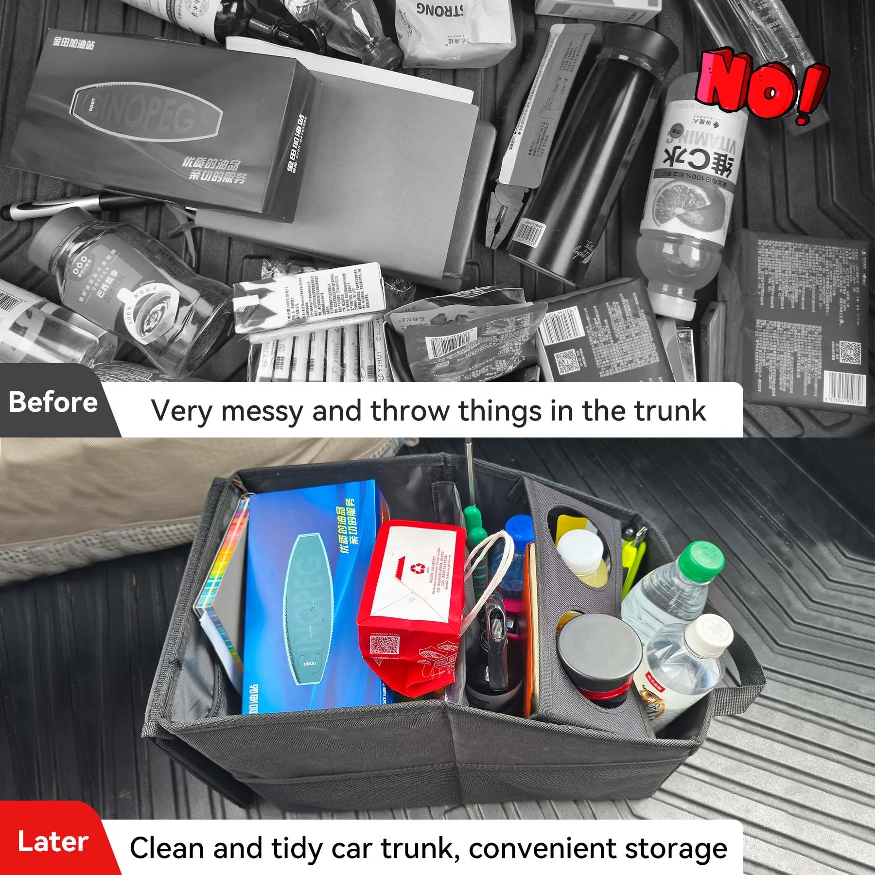 Car Trunk Organizer - Car Organizer, Foldable Trunk Organizer, Sturdy Auto Parts Organizer, Black,