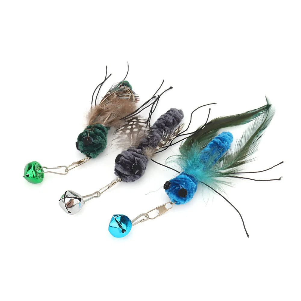 5pcs Fake Insects Replacement Heads for Cat Teasers Kitten Feather Plush Pet Toys