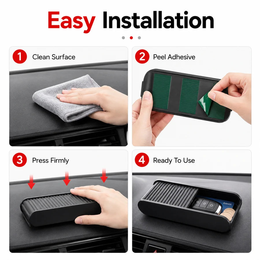 Car Dashboard Organizer, Car Center Console Storage Box with Sliding Lid, Dashboard Organizer for Glasses Coins Cards and Keys