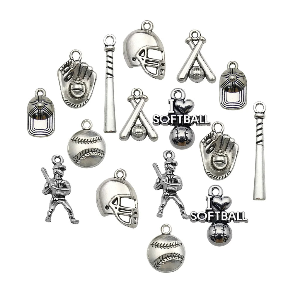 Fashion DIY Handmade Jewelry Accessories 15pcs Tibetan Silver Bracelets Necklaces Earrings Baseball Stick Pendants Wholesale