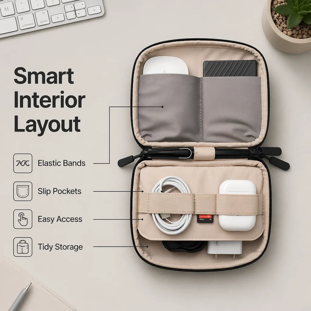 Travel Electronic Organizer for Cables,USB,Charge,Earbuds Compact Multi-Compartment Digital Electronic Storage Bag with Handle