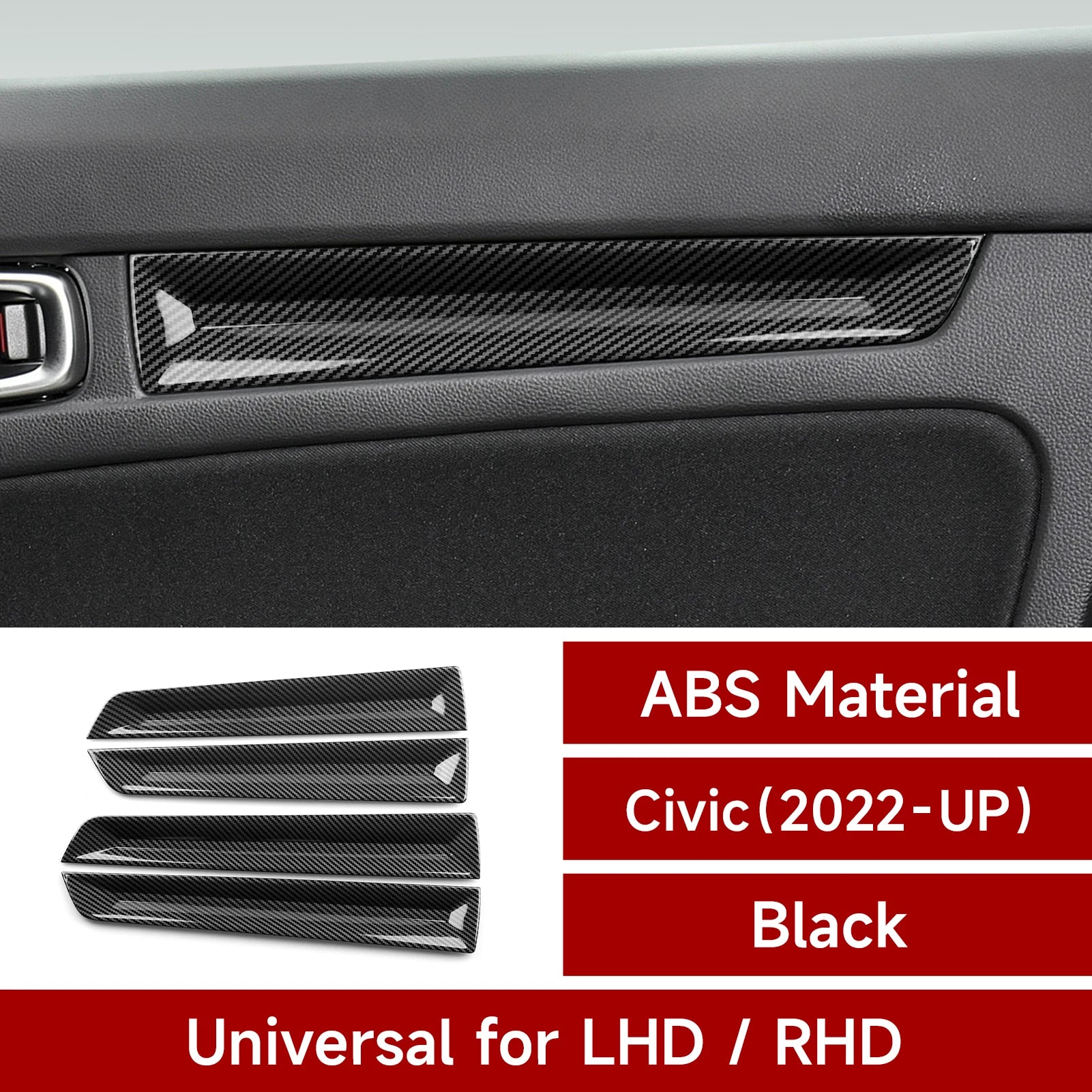 For Honda Civic 11th Gen (2022-2026) Interior Accessories, Car Door  Decorative Strips Cover Panel Carbon Fiber ABS Trim Sticker