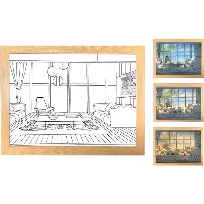 Decorative LED Night Light Painting USB Plug Dimming Wall Artwork Table Lamp Gift Indoor Sunlight Window Photo Night Luminous